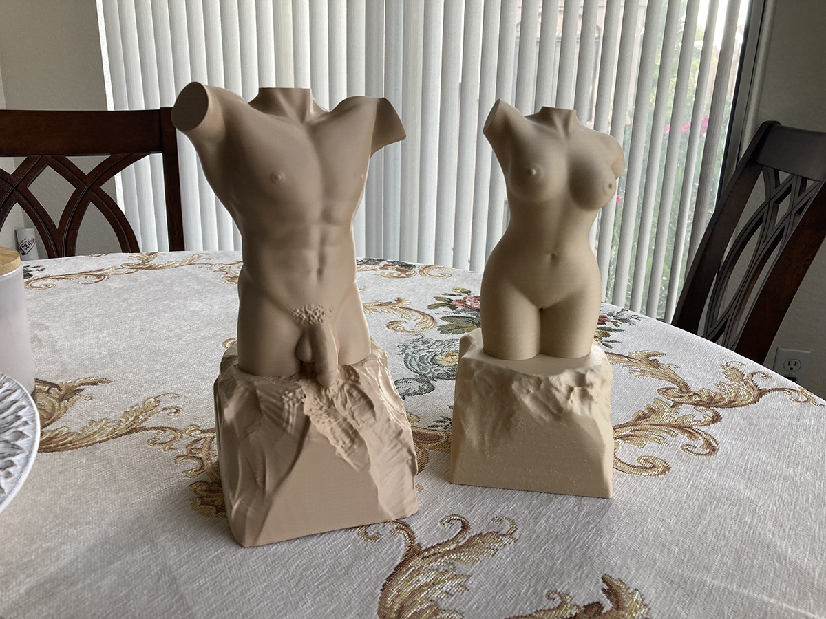 male female torso sculptures raw filament early 3d prints